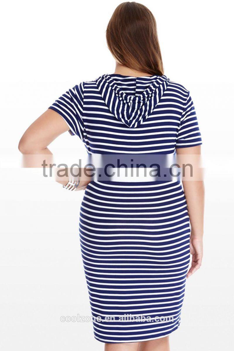Classic stripe details front pocket plus size dress,women plus size clothing