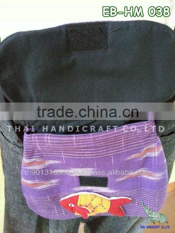Thai Handmade shoulder bag Cotton Fabric Cat and Fish Design