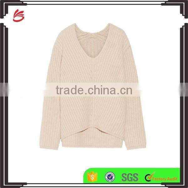 Knitted Wool Sweater Design for Women V-neck Back Length Blank Poncho