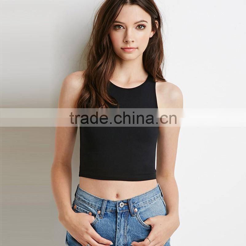 womens cheap solid color streetwear sports crop tops/sleeveless t shirt