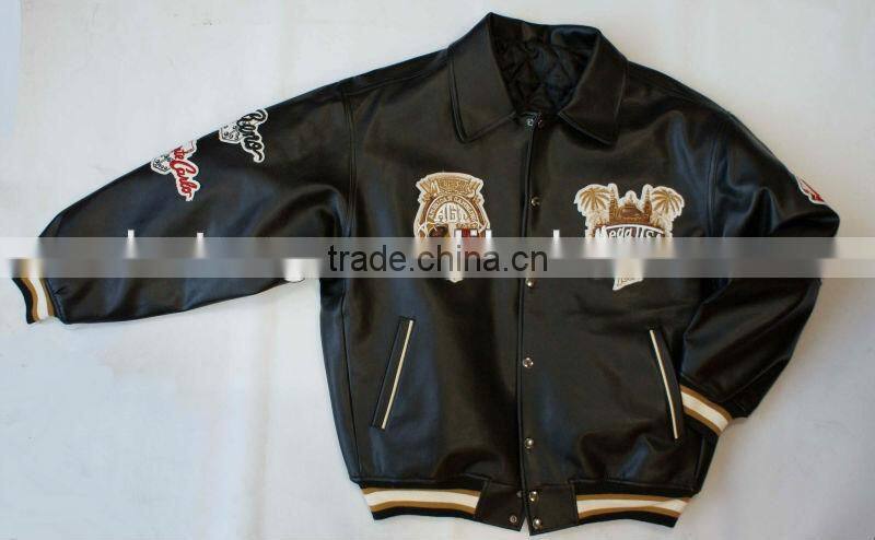 man embroidery leather jacket