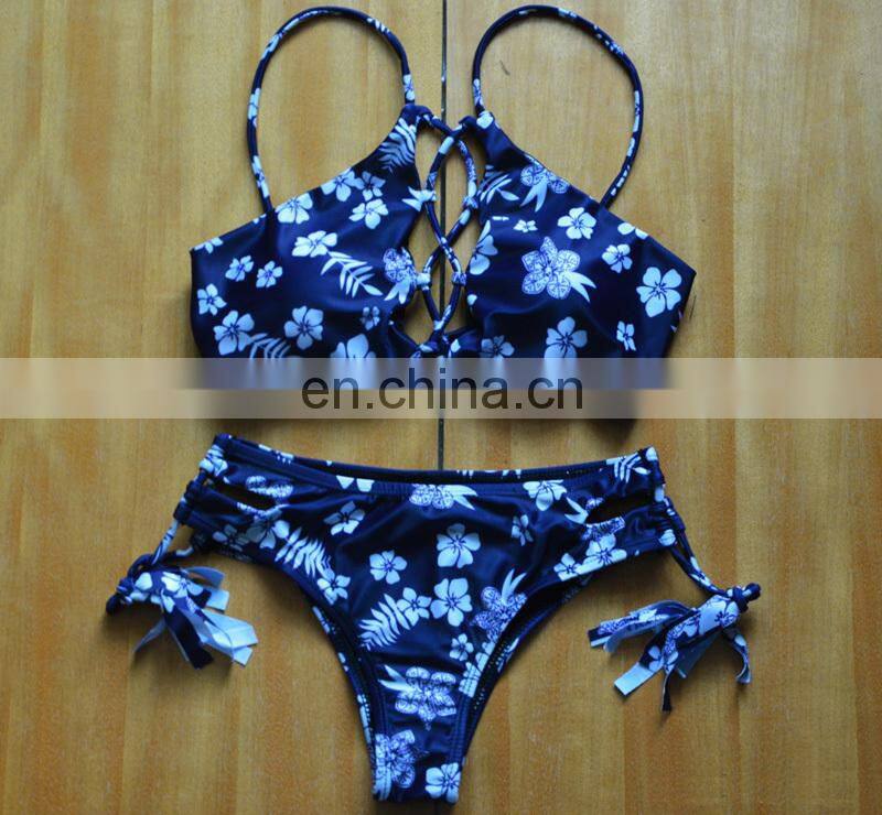 Europe And America Printing Bandage Tether Sexy Swimming Suit