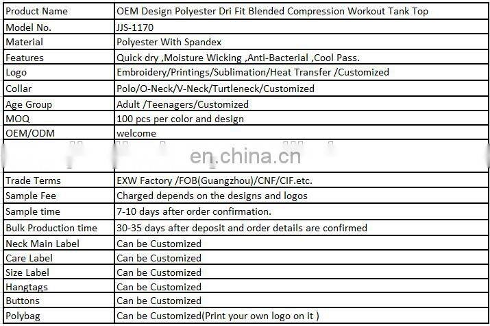 OEM Design Polyester Dri Fit Blended Compression Workout Tank Top