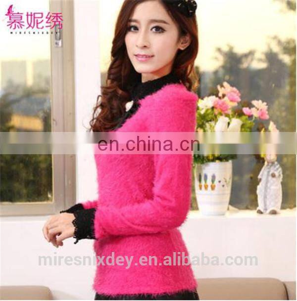 2014 autumn&winter turtle neck thick Mohair lace lady sweater