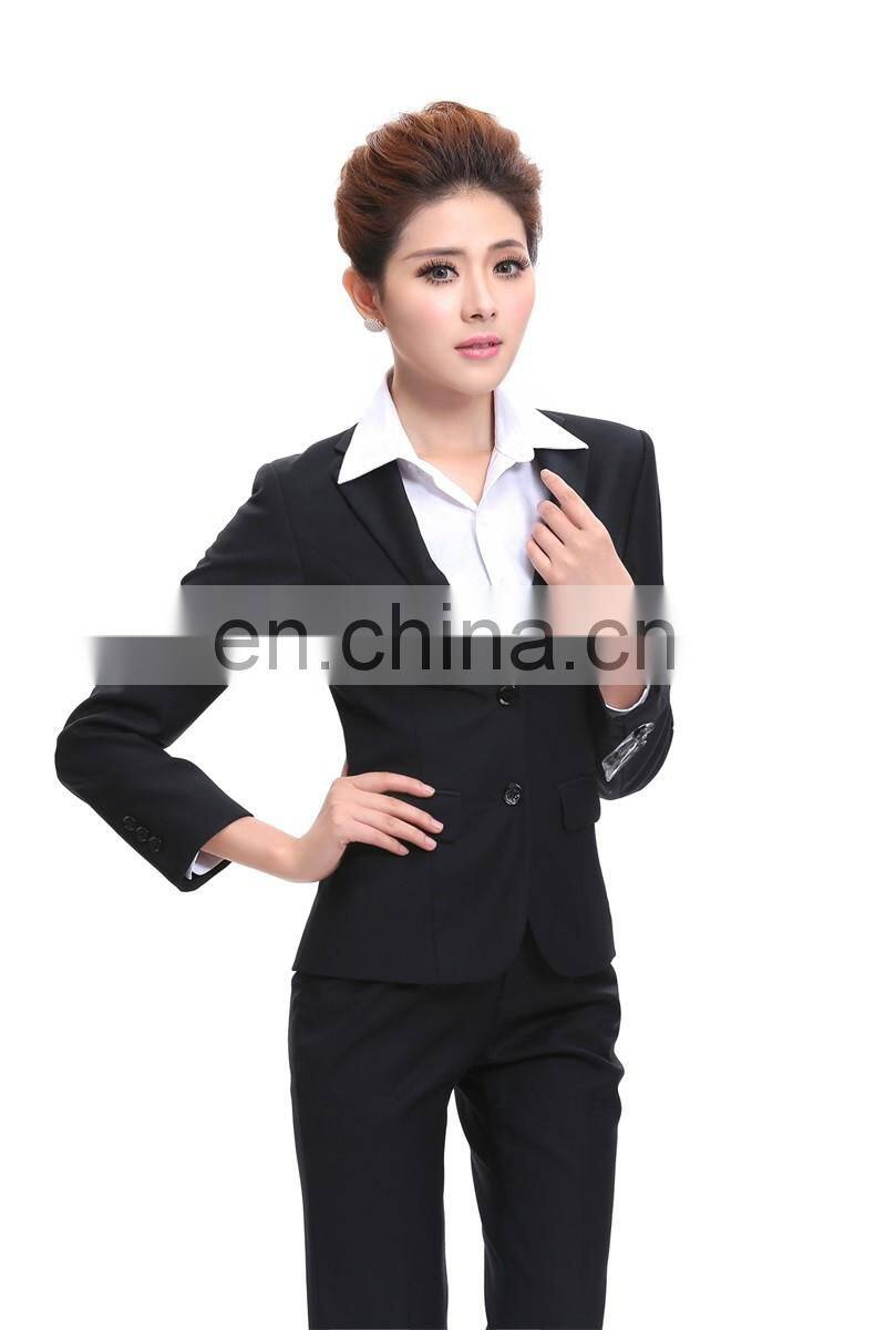 Brand Quality Slim Fit 100% Polyester Customized Color Size 2 pieces Plus Size Ladies Black Formal Pant Suits Manufacturer