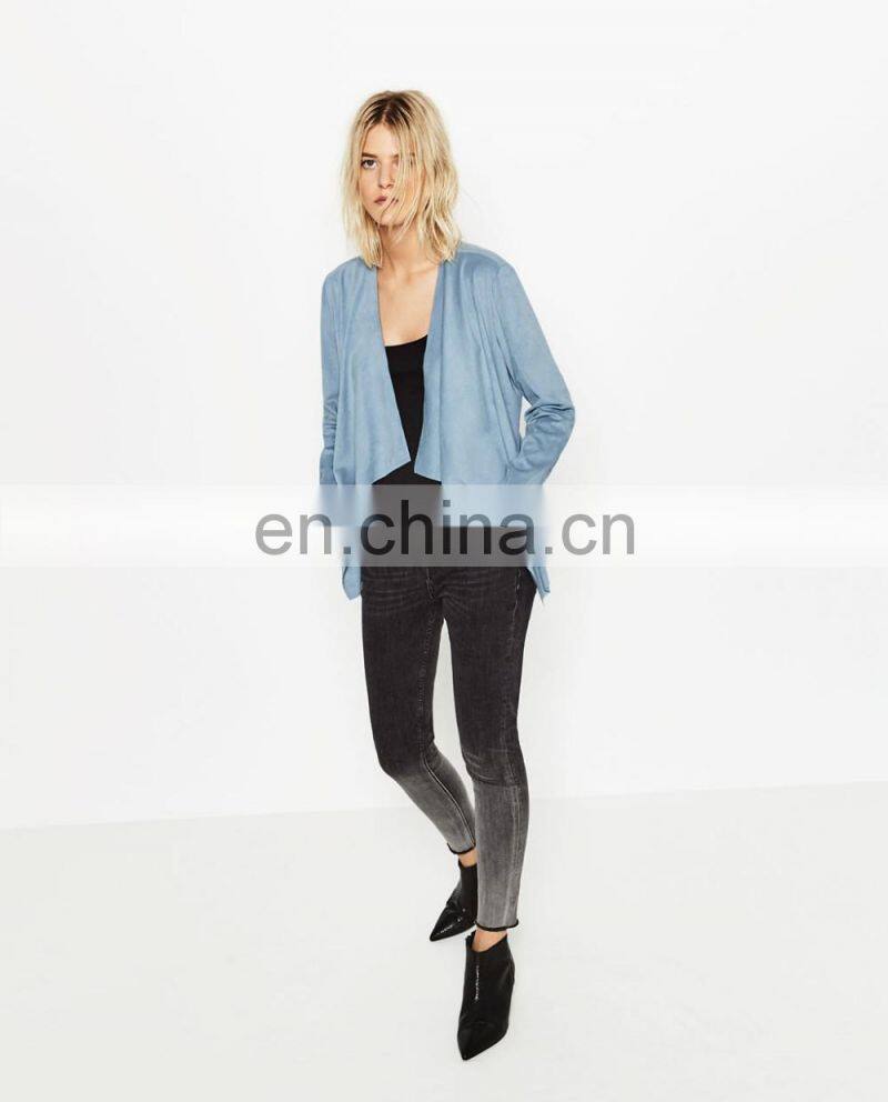Light blue casual suede lapel jacket , artificial schammy jacket