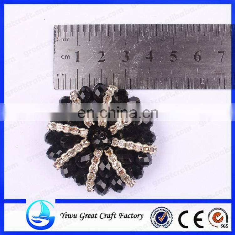 New fashion foreign trade sector shoes flower black exquisite handmade beaded crystal flower
