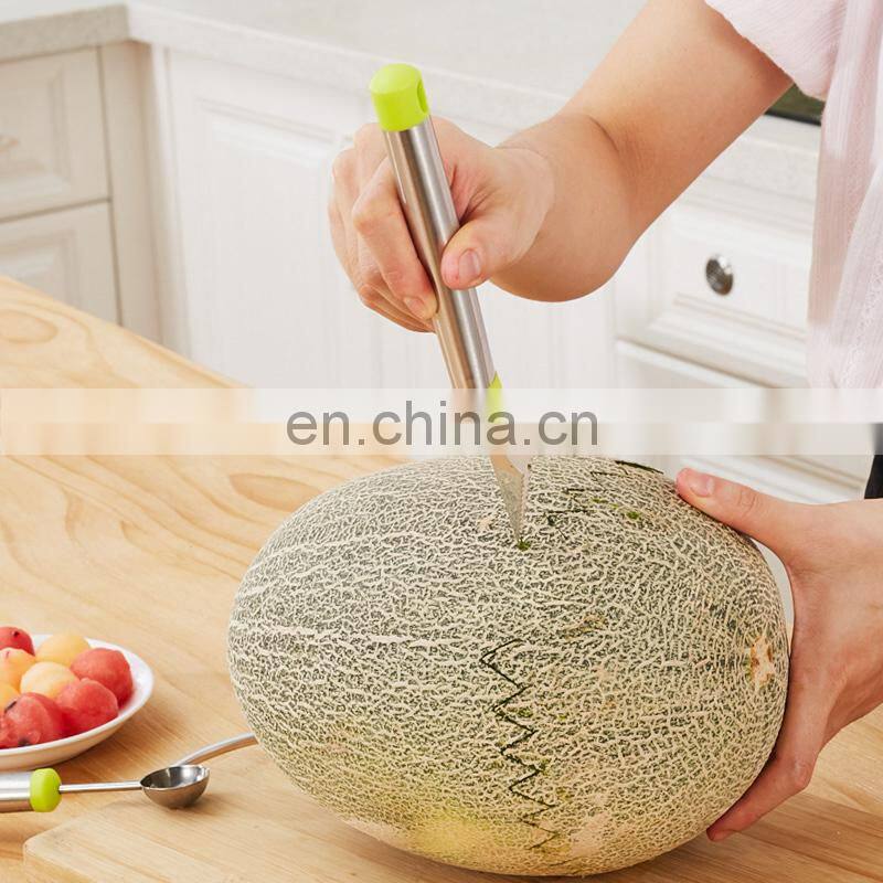 3pcs/set Stainless Steel Melon Baller Scoop & Carving Knife & Fruit Peeler Multi-functional Fruits Tools Set