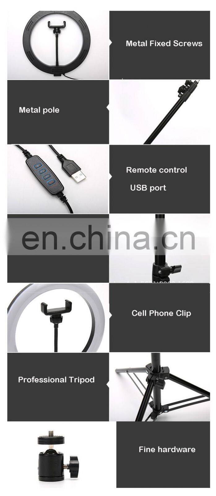 New LED Selfie Ring Light With 1.6 Meter Cell Phone Holder Tripod Stand for Live Stream Makeup