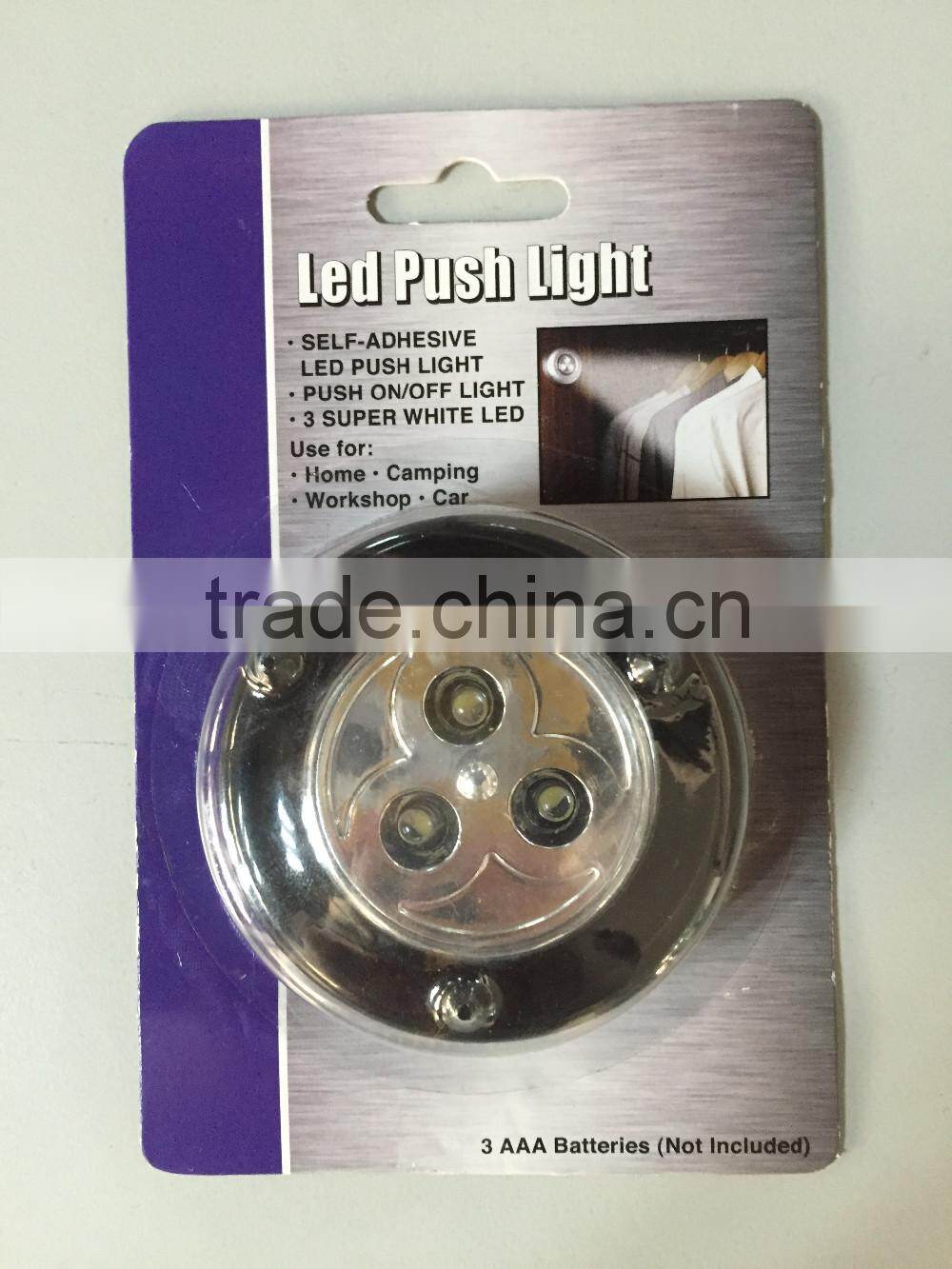 camping use push on/off light led push light