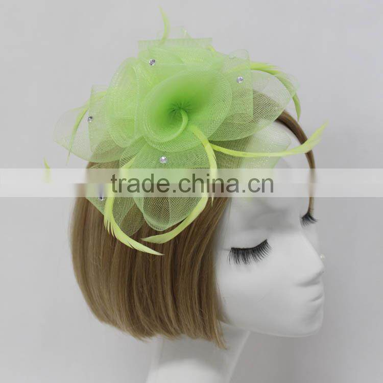 Wholesale Hair Accessories HairClip Flower With Feather Fascinator on band