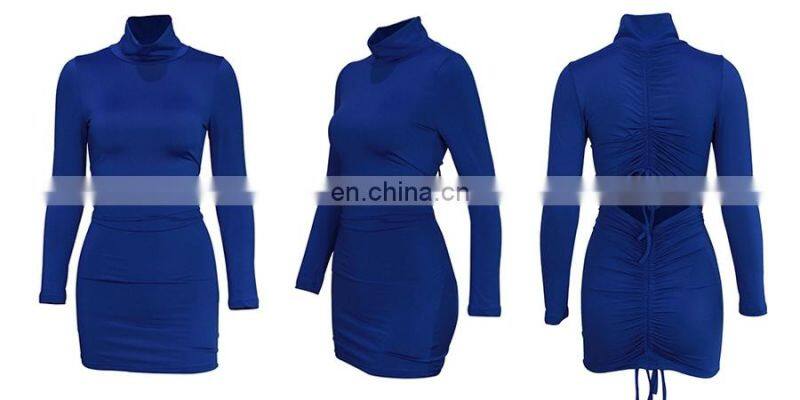 2020 in stock Winter Casual Sexy Long sleeve turtle neck Bodycon Women Short Party Mini Dress Women's Night Club