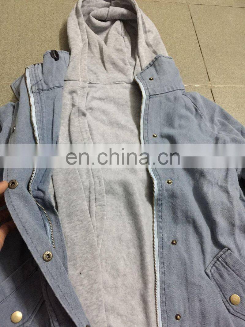 wholesale custom 2 Pieces Matching Clothes Woman Vest & Jacket Winter Warm Collar Hooded Coat Jacket Denim Trench Parka Outwear