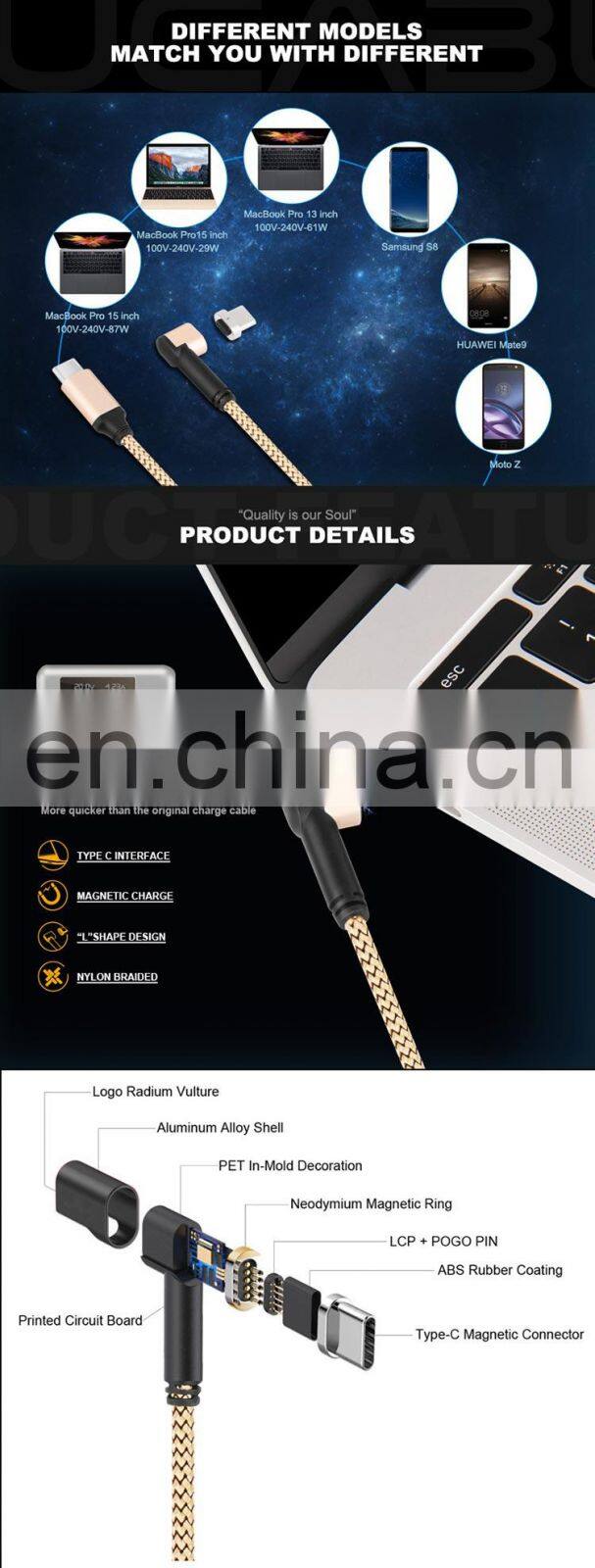 YouCable For Macbook USB C Type-C 87W Nylon Braided Fast Magnetic Charging Cable