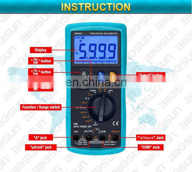 all-sun EM6000 Professional True RMS digital multimeter 3 5/6-digit LCD display multimeter max/min value recording tester