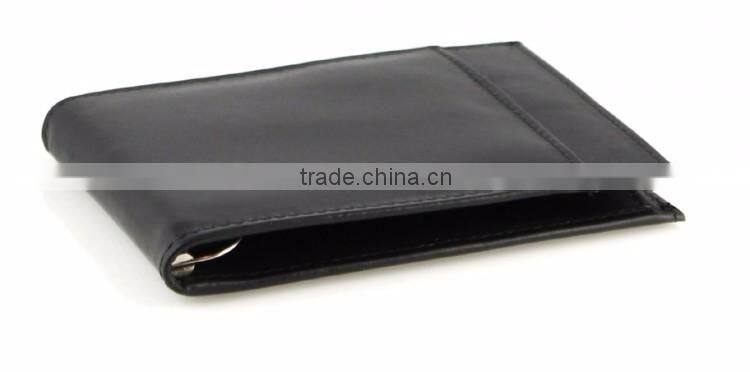 Leather RFID money clip wallet for men cowhide bifold metal money clip