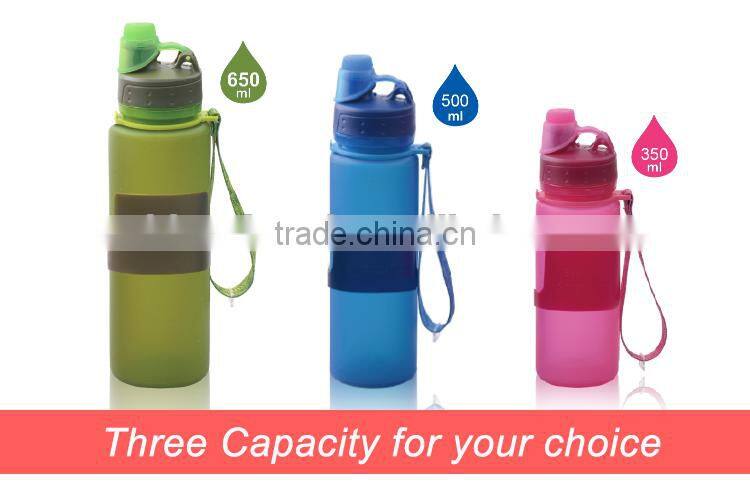 2016NEW Sports Outdoor 500ml/16oz Foldable Silicone Water Bottle, with Screw Lid Platinum material