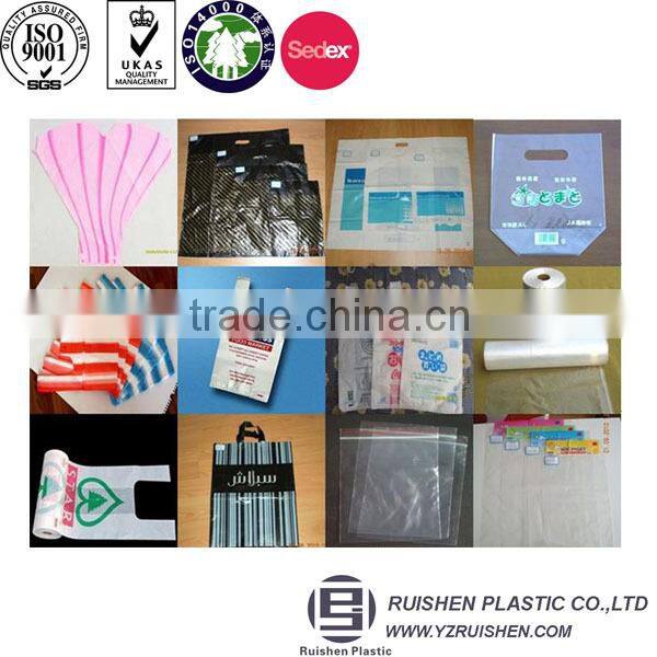 Biodegradable soft loop handle plastic bag with reinforced handle