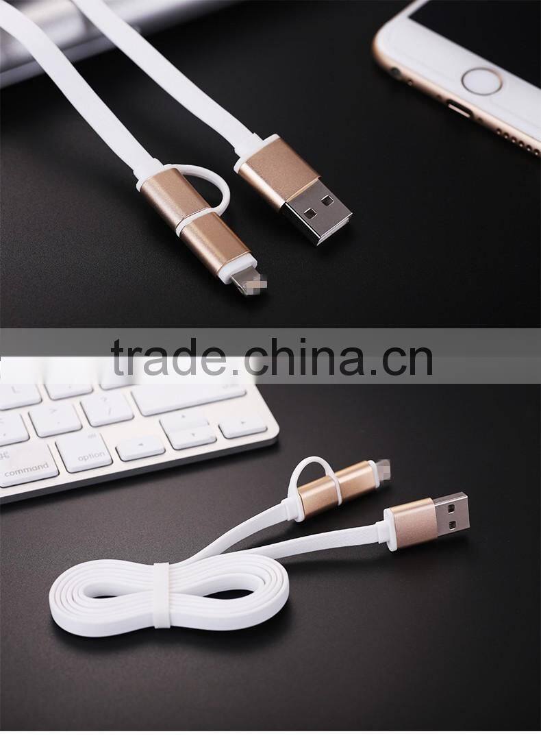 Fast charging usb cable 2in1 8pin micro usb data cable Micro usb cable for iphone, for android phone