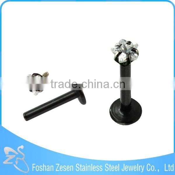 Surgical steel anodize internally threaded clear star zircon 14G cheap lip ring