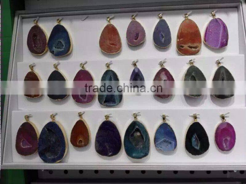 Fashion Natural Crystal Quartz Stone Druzy Rectangle Pendant 2016 Hot Bar Drusy Druzy Pendant