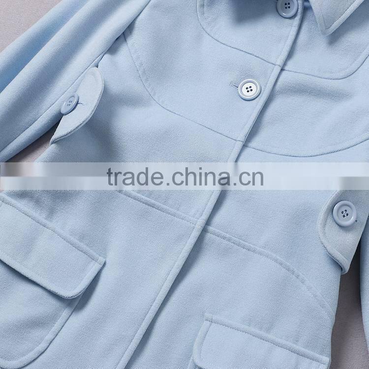 2014 hot selling slim fit high quality brands fashion woolen breasted crystal blue coat women G167