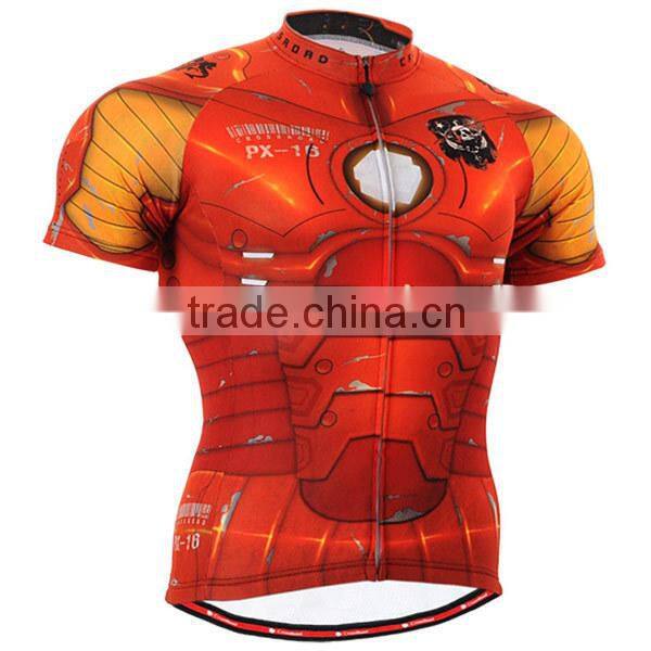 100%polyester sublimation iron hero print cycling top shirt out door sport wear
