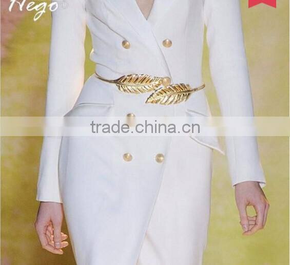 European metal leaf dress belt female thin elastic stretch belt