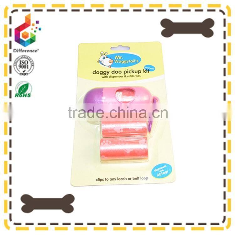 Pill shape blue dog waste bag holder with two rolls