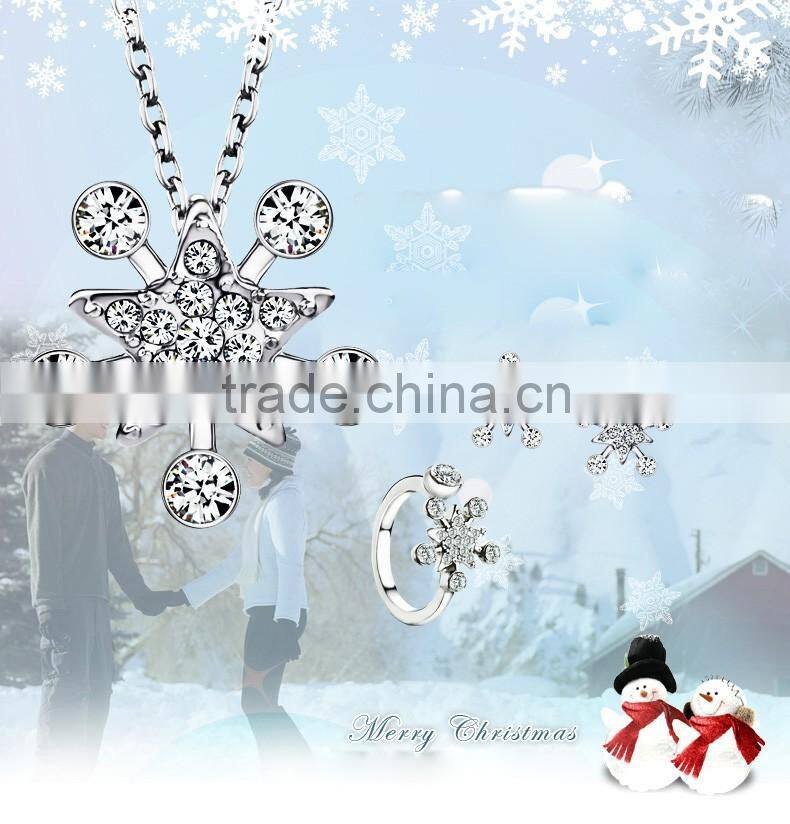 European and American fashion hot style Austrian crystal snowflake silver jewelry set 925