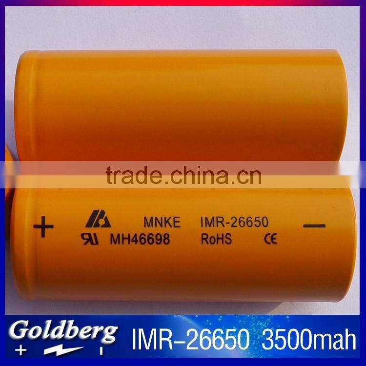 Original 3500mah rechargeable MNKE 26650 li-ion battery for car battery