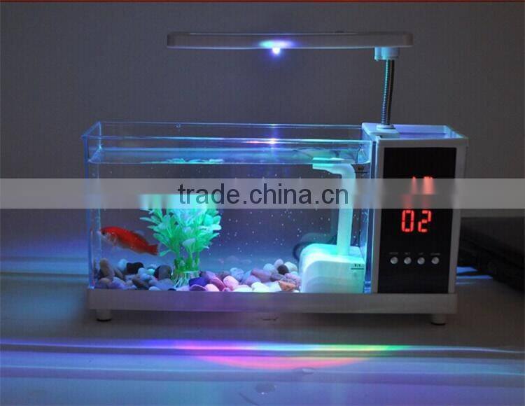 Mini table fish tank, electronic clock on table Lamp