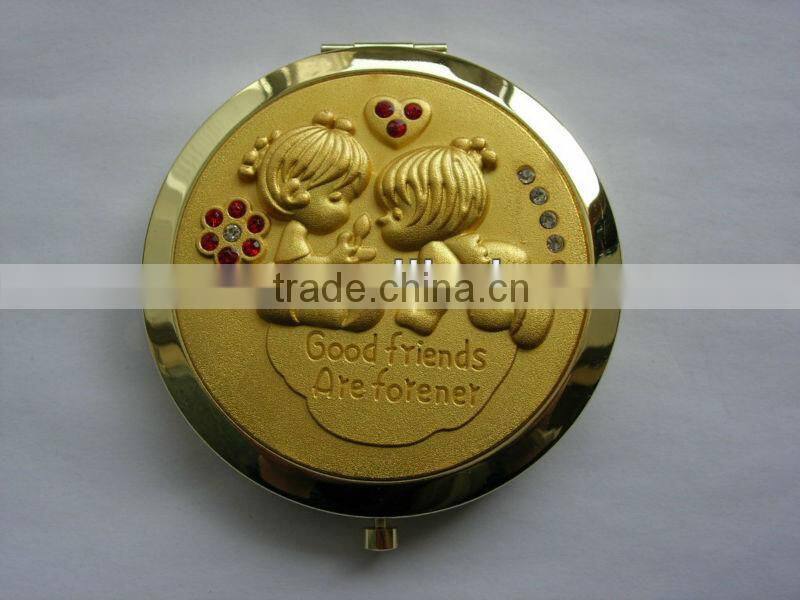 antique cosmetic compact mirrors with diamond and alloy plate on the top