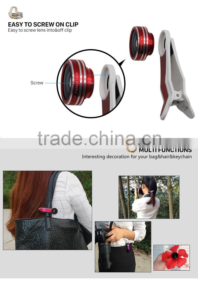 for iPhone iPad Samsung LG HTC Smartphone DSLR Lens 198 Degree Fisheye Lens Selfie Wide Lens 20X Macro Lens Clip Camera Lens