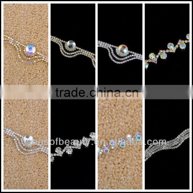 30mm crystal wedding leaf shape bead trim for bridal sash R2319
