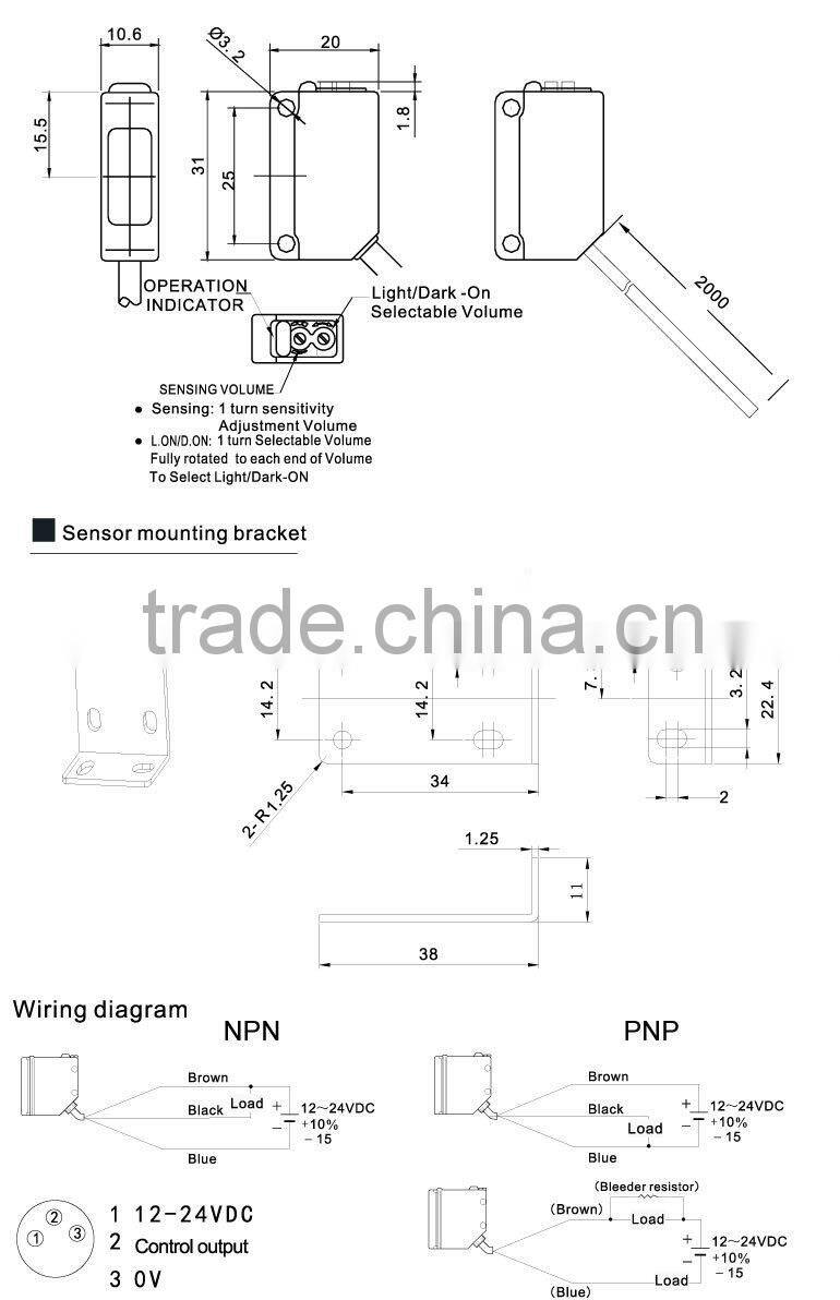 CR-10/40/100 series rectangular photoelectirc sensors, 10cm/40cm/100cm diffuse photoelectric switches