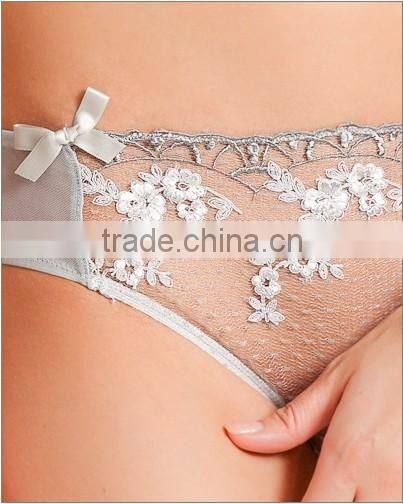 stylish mesh embroidery lace unpadded bra and string panty lady underwear set