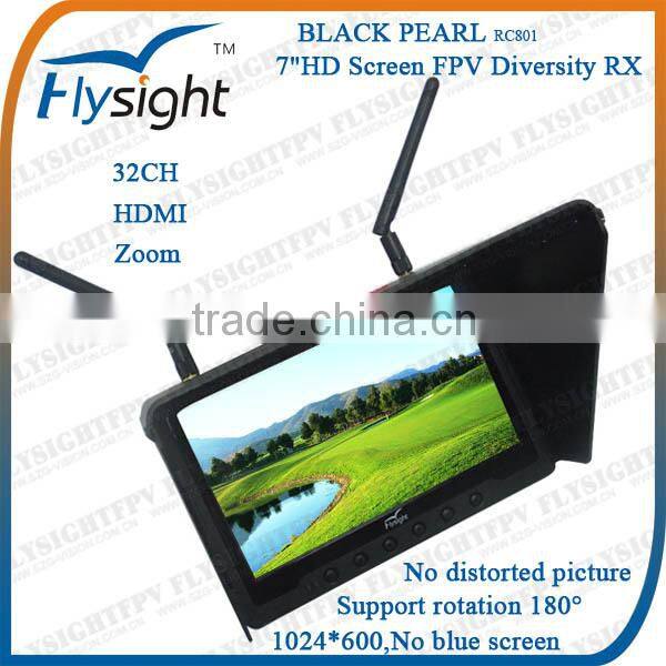 C653 Flysight black pearl diversity 7'' monitor RC801 with built-in 5.8g av receiver and battery for dji phantom