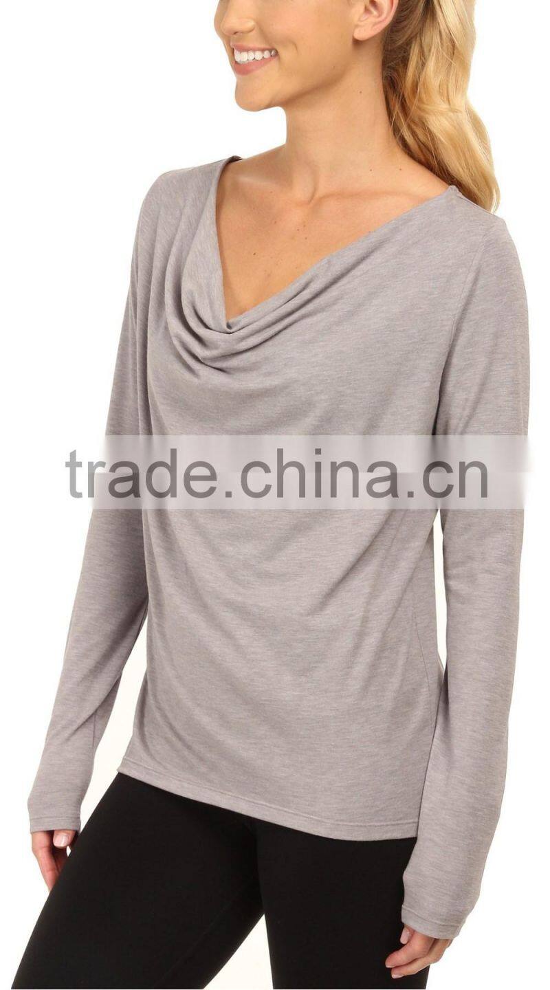 Ramax Custom Women Plain Cowl Neck Long Sleeve Yoga Fitness Tops