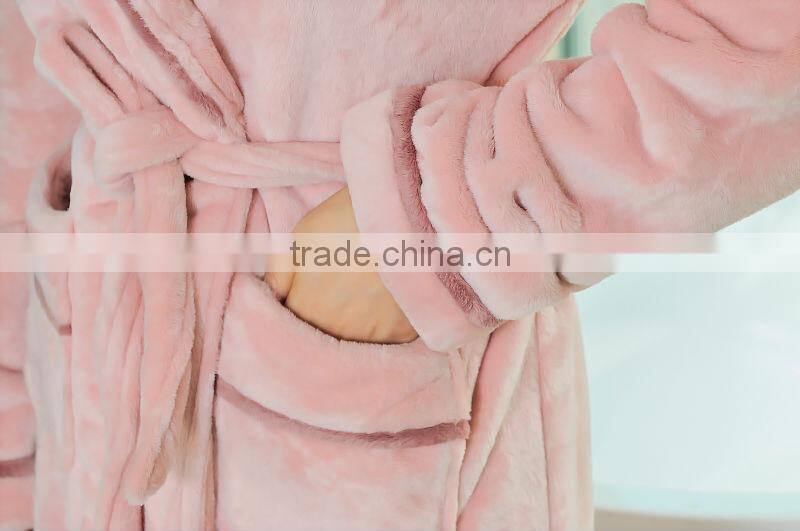 super soft promotional coral fleece bathrobe for woman with embroidery