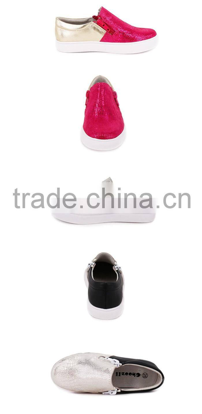 Choozii Custom OEM Double Zip Kids Casual Leather Sneakers Shoes 2016