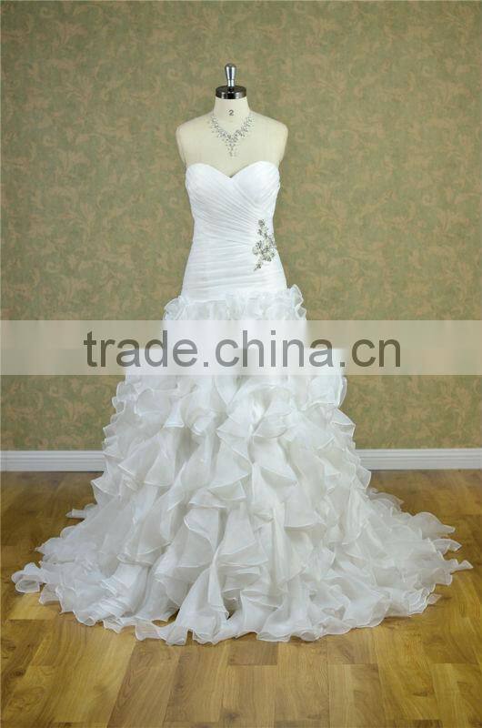 ivory mermaid wedding dress organza ruffle bridal gowns wedding dress 2014