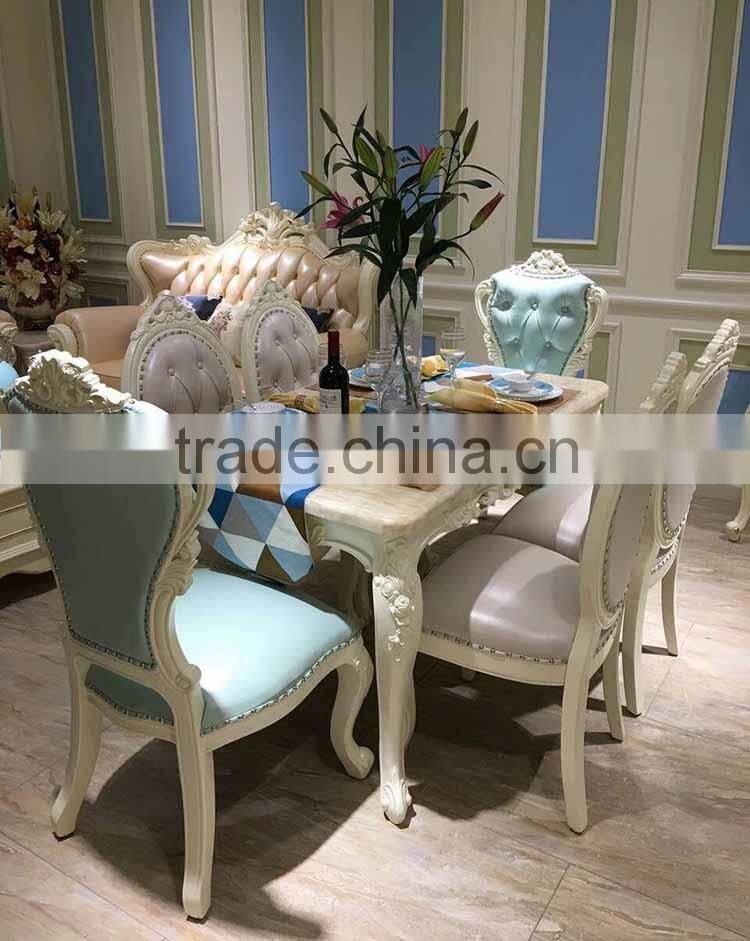 Elegant white dining room sets european style wood carved dining table chairs