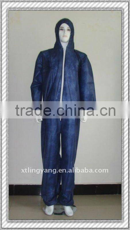 Dark blue non-woven disposable coverall with hood