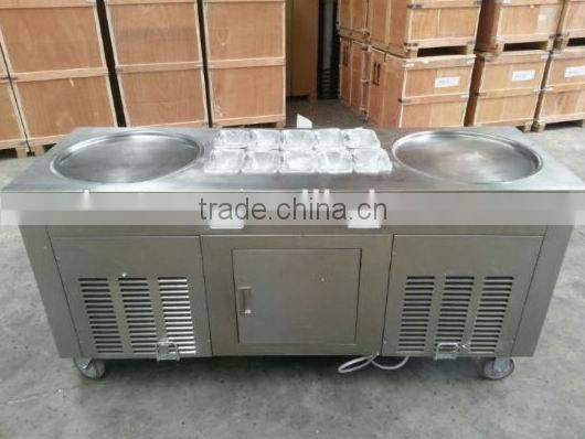 2015 new design double pans fried ice cream / frozen yogurt machine with 10 cooling topping pans