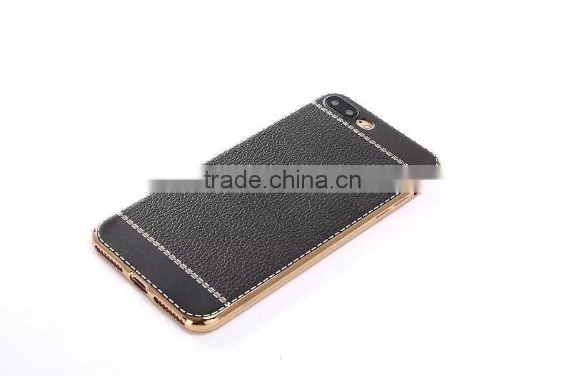 Litchi leather cover for iphone 7 plus, for iphone 7plus electroplate tpu case cover leather case