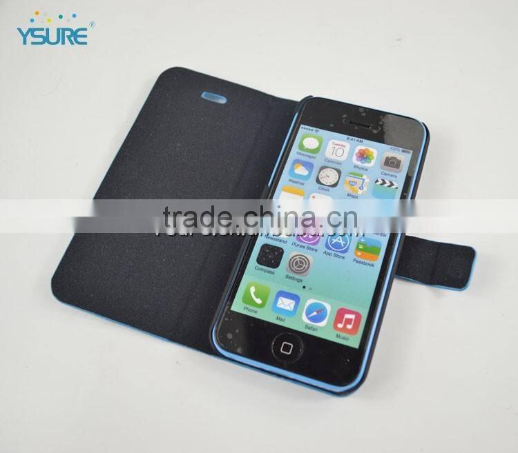 Simple Style PU leather case For iPhone 5c with White Spot , big magnet and support ability that easy to watch video