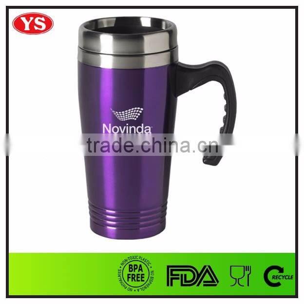 450ml eco friendly stainless steel double walled thermos mug with handle