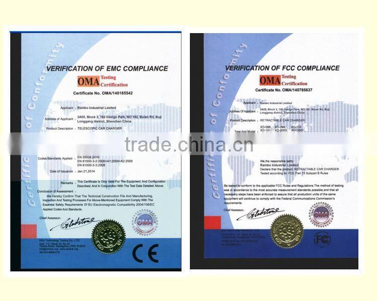 Patent design custom usb car charger built-in charging cable