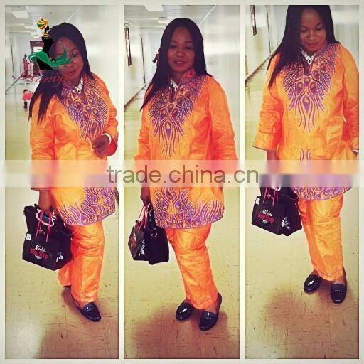 2016 Haniye African woman Bazin traditional embroidered cotton dress riche woman of African Design